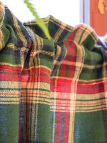 1 件圣诞绿色格子流苏短窗帘，美国复古农舍风格咖啡窗帘，柔软舒适节日装饰窗帘，适用于餐厅厨房咖啡厅门口隔断 - 墨綠色 - 查看 6