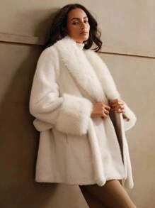 Anewsta 女士时尚蝴蝶结蓬松夹克，适合节日派对穿着 - 白色 - 查看 7