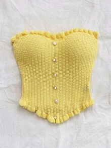 Soleia Women's Solid Color Casual Ruffle Hem Tube Top, Summer,Butter Yellow Top - Yellow - View 4