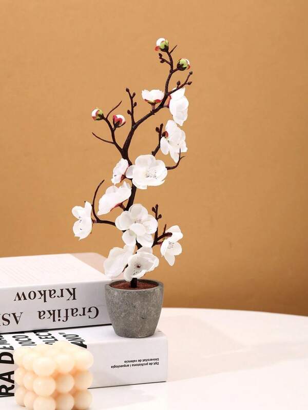 SHEIN 1pc 11.4in Artificial Peach Blossom With Bottle, Artificial Potted Spring Floral Plant For Indoor & Outdoor Decoration,Fake Plants,Fall Decor,Room,Desk,Garden Decor,Room Decoration Stuff Valentine DAY, Fake Flowers Living Room DecorValentines Wedding, Birthday,Fall Decor,Kitchen Decor Fake Plant