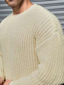 Manfinity Homme Men's Light Peach Casual Long Sleeve Crew Neck Sweater - Apricot - View 2