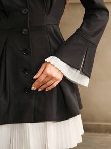 Anewsta 拼色喇叭袖腰缝装饰溜冰裙