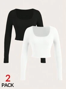 SHEIN SXY 2 sztuki/zestaw Seksowna szeroka koszulka z długim rękawem i dopasowanym do sylwetki T-shirtem