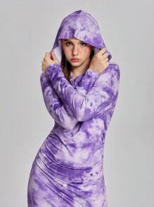 SHEIN 1 pezzo Abito midi aderente per ragazze adolescenti con design vintage Tintura a nodi, Primavera/Autunno