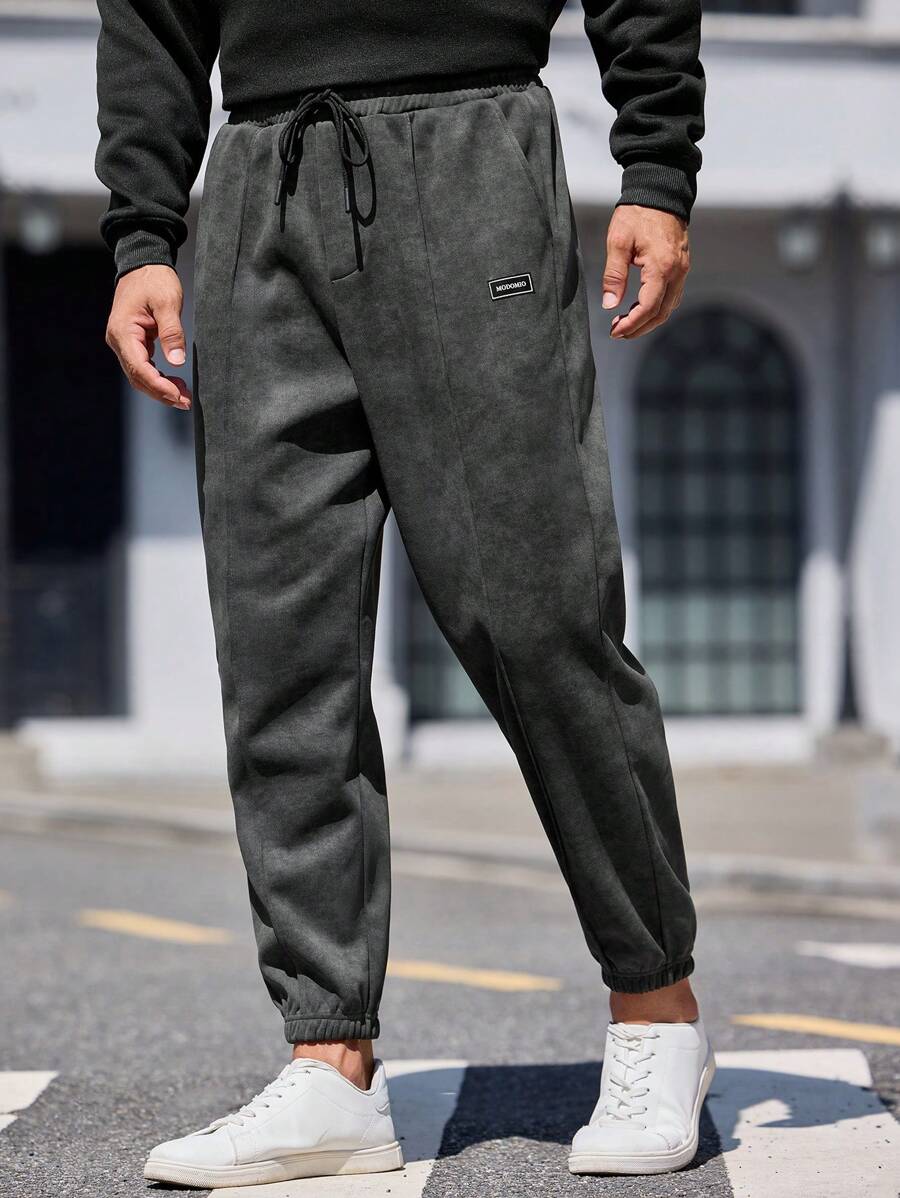 Manfinity VCAY Men's Knitted Slim-Fit Drawstring Waist Straight-Leg Casual Sweatpants, Suitable For Fall Daily Wear