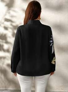 SHEIN Clasi Áo cánh dài tay họa tiết thực vật thanh lịch cỡ lớn cho nữ mùa thu & mùa thu - màu đen - Xem 2