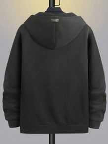SHEIN Cottnline Men's Basic Style Pocket Patch Zipper Hoodie - Dark Grey - View 2