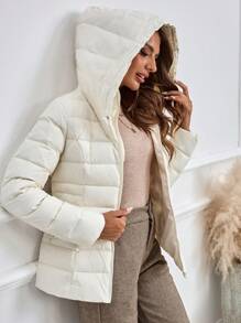 EMERY ROSE Women Clothes Women's Hooded With Solid Color Zip Up Hooded Padded For Winter Down & Feathers Coat