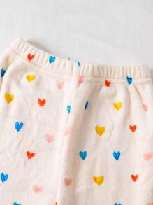 2pcs Young Girl Ruffle Trim Colorful Heart Print Plush Casual Long Sleeve Top And Pants Pajama Set, Comfortable Loungewear, Autumn Winter - Multicolor - View 4