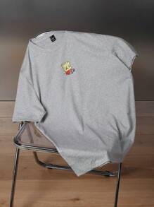 Claim Dot 男士休闲卡通印花修身 T 恤，夏季 - 灰色 - 查看 1