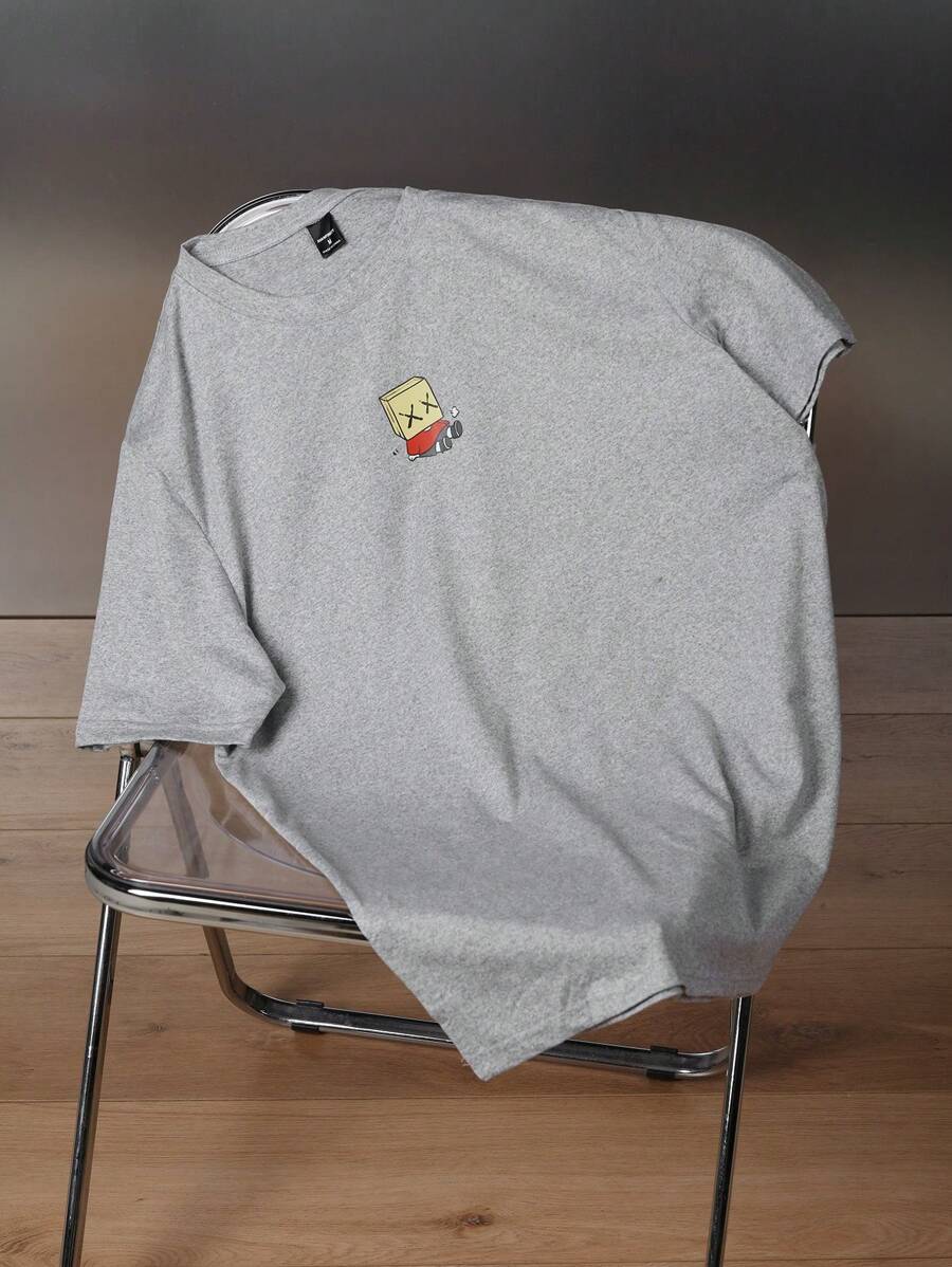 Claim Dot 男士休闲卡通印花修身 T 恤，夏季 - 灰色 - 查看 1