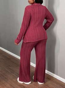 Slaydiva Bộ 2 món/Bộ áo nỉ dài tay hở phía trước cỡ lớn và quần ống đứng, màu đỏ, thu đông - Màu Đỏ Sâu - Xem 2
