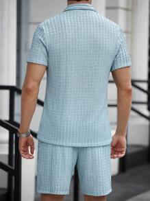 Manfinity Homme 2 piezas Camisa de manga corta con botones de unicolor y pantalón corto casual con bolsillos con cordón para hombre