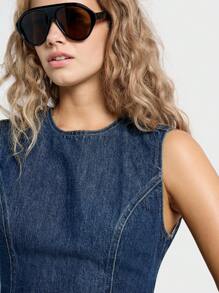 AiiRZ Structured Denim Sleeveless Back Tie Detail Top - Blue - View 3