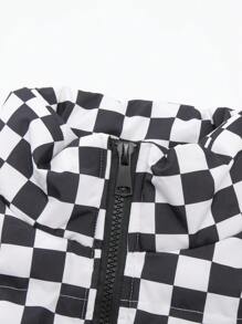 Manfinity Hypemode Men's Long Sleeve Zip-Up Plaid Padded Coat, Casual Daily Wear,Boyfriend Gift,Winter Warm Winter Coat,Fall Men Clothes