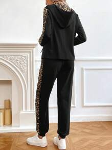 SHEIN Privé Bộ quần nỉ và áo hoodie in họa tiết da báo phong cách thể thao giản dị dành cho nữ - Nhiều màu - Xem 2