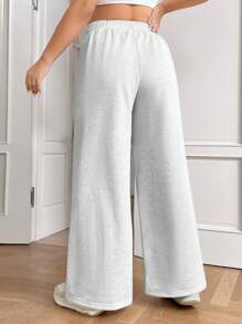 SHEIN EZwear Plus Size Herfst Casual Sport Trekkoord Taille Losse Wijde Pijpen Joggingbroek