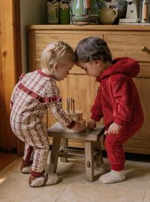 SHEIN Mono con capucha de animal cálido con cremallera y manga larga para bebé niño, para otoño/invierno - Rojo - Ver 3