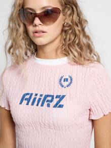 AiiRZ 褶饰修身撞色边饰圆领 T 恤 - 粉色 - 查看 3
