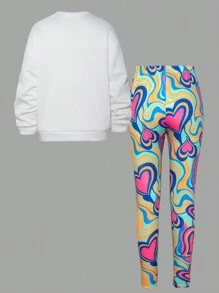 SHEIN ChillGRL 2pcs Tween Girl Tie-Dye Bear Letter Print Sweatshirt And Colorful Tie-Dye Leggings Set, For Fall & Winter, Suitable For School & Casual Wear - Multicolor - View 2