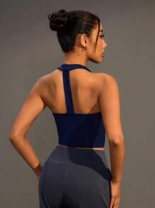 Damen einfarbiges kurzes Workout Tank Top mit Rückenteil