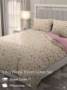 2/3 件花卉羽绒被套，柔软舒适，优雅的花卉图案套，适合家庭、宿舍、现代生活、所有季节、学生、成人，适用于单人床、双人床、双人床、特大床、大床，秋季装饰、房间装饰、返校、学校用品 - 奶油白 - 查看 2