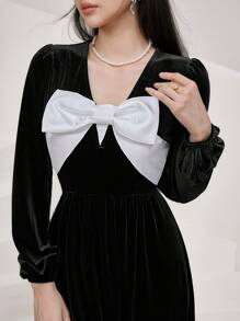 Modelyn Vestido largo de manga larga elegante con decoración de moño para mujeres, vestidos largos de noche de primavera y otoño