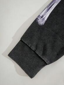 ROMWE MEN Felpa con cappuccio e chiusura lampo casual da uomo con stampa scheletro, autunno