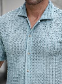 Manfinity Homme 2 piezas Camisa de manga corta con botones de unicolor y pantalón corto casual con bolsillos con cordón para hombre