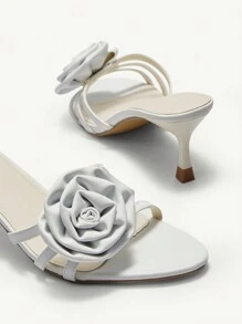 CUCCOO CHICEST Women High Heel Black Round Toe Floral Strap Sandals - White - View 3