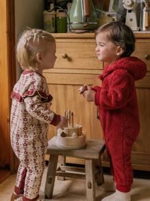 SHEIN Mono con capucha de animal cálido con cremallera y manga larga para bebé niño, para otoño/invierno - Rojo - Ver 8