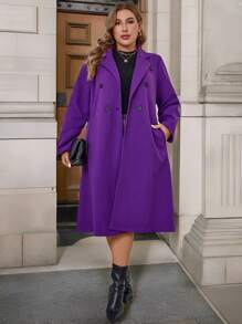 SHEIN Unity Cárdigan exterior casual y elegante de manga larga con botones y solapa, talla grande, para invierno - Morado - Ver 5
