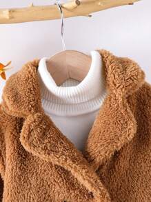 Baby Boy Winter Fashion Essential - Classic Brown Double-Faced Fleece Double-Breasted Lapel Mid-Length Coat - Coffee Brown - View 4