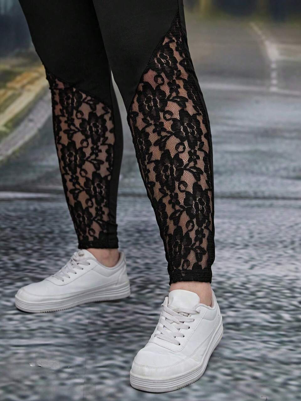 Plus Size Women Solid Color Lace Patchwork Basic Leggings,3-Pack,Fall Clothes