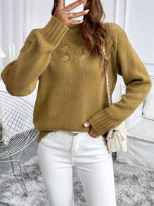 Chiquease Women's Solid Color High Neck Knit Sweater For Autumn And Winter, Knit Pullover Fall - Khaki - View 6