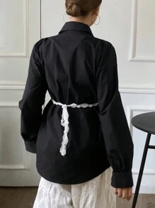 DAZY Camisa de manga larga con bloques de color para mujer