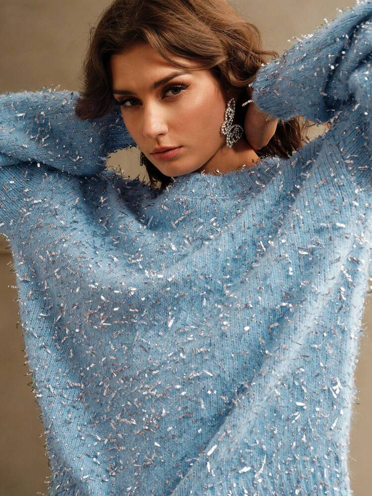 pull femme col rond couleur unie, manches longues, décontracté. Pull tricoté pour l'automne et l'hiver