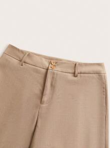 SHEIN BASICS Quần dài ống rộng dệt trơn đơn giản cho nữ - Màu be - Xem 3