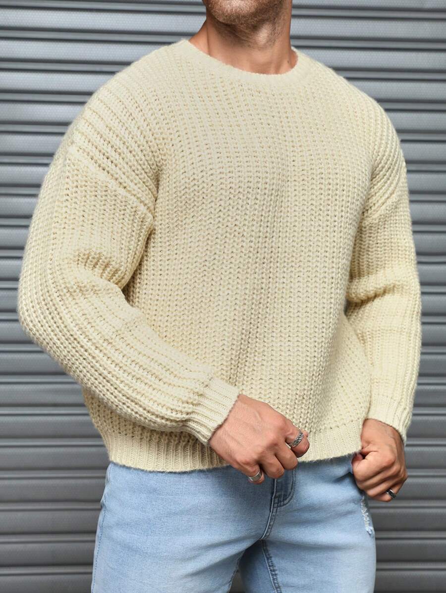 Manfinity Homme Men's Light Peach Casual Long Sleeve Crew Neck Sweater - Apricot - View 1