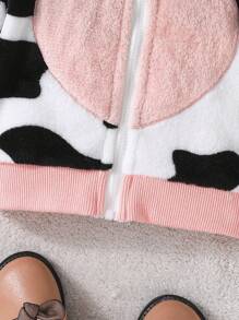 SHEIN Playful Pals Chaqueta cálida de manga larga con vaca de peluche linda para niña bebé, ropa de otoño/invierno para uso casual al aire libre