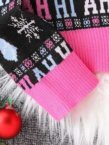 Tween Girl Christmas Sweater Knit Top, Cartoon Reindeer, Christmas Tree Patterns Highlight Girls' Lively Personalized, Black Base Color Showcases Character, Multi-Color Patchwork Pattern Suitable For Christmas And Daily Wear, Ideal For Autumn Winter Season, Asymmetrical Contrast Stitching Elevates Overall Quality And Craftsmanship, High-Quality Soft And Cozy Fabric With Good Warmth, Suitable For School, Travel, Play, Business, Christmas And More Occasions