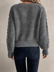 Chiquease 女士休闲缺口领插肩袖粗针织毛衣