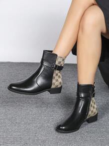 CUCCOO BIZCHIC 时尚百搭女士踝靴，黑色粗跟短靴，新款秋冬季侧拉链扣带圆头舒适短靴 - 黑色 - 查看 2