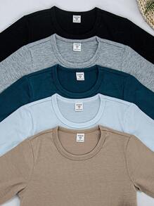 6 件套年轻男孩休闲纯色圆领长袖 T 恤和裤子套装，适合日常穿着、夹克搭配、旅行、购物、节日活动，展现年轻男孩独特的时尚风格，适合日常和场合穿着的自信装扮，春季/秋季 - 彩色 - 查看 7