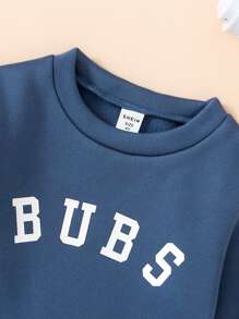 2pcs/Set Young Boy Casual Round Neck Long Sleeve Solid Color Splicing Pants Set, Autumn Winter - Multicolor - View 3