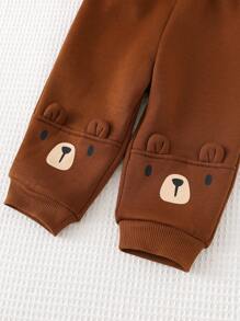 Cozy Pixies 2 pezzi Set neonato con felpa con cappuccio manica lunga con stampa orsetto cartoni animati e pantaloni con vita elastica e caviglie