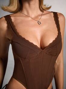 SHEIN BAE White Lace Camisole Top For Women, White Bra, Women Bra, Fall/Autumn - Brown - View 6