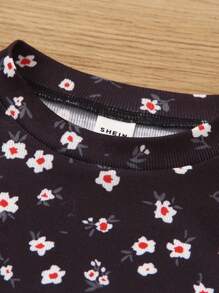 SHEIN Camiseta de manga corta con estampado floral pequeño para niña, verano - Multicolor - Ver 6