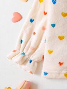 2pcs Young Girl Ruffle Trim Colorful Heart Print Plush Casual Long Sleeve Top And Pants Pajama Set, Comfortable Loungewear, Autumn Winter - Multicolor - View 6