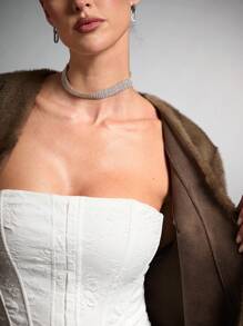 SHEIN BAE 女士复古服装纯色长袖口袋蓬蓬休闲外套皮草大衣秋季女装万圣节风俗女装冬季女装长款棕色暗纹复古皮草大衣，时尚又保暖 - 咖啡棕 - 查看 3